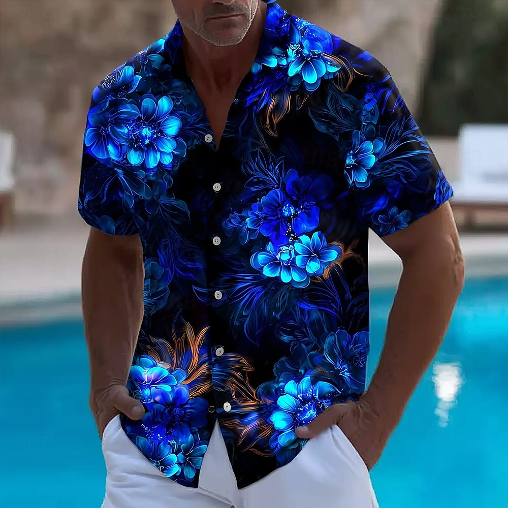 Vintage Hawaiian Floral Shirt - Heren bloemenprint neon gloed bloemen zomer