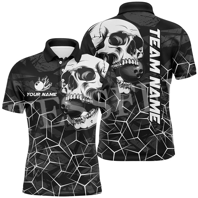 Short Sleeve Bowling Shirt Retro - Aangepaste Naam Strike Bowling Vlam Tattoo