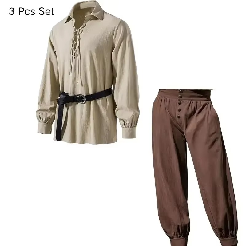 Heren Middeleeuwse Viking Pira - Medieval Gothic Lace Up Pirate Shirt recensie en prijs